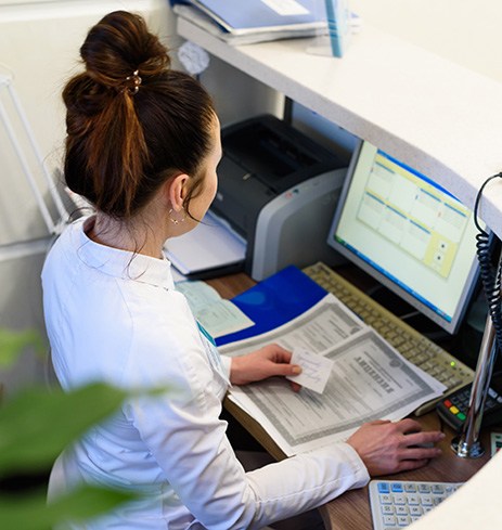 Woman working at a computer