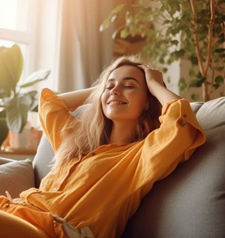 Woman resting on sofa at home