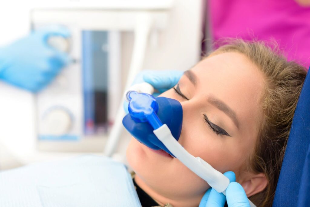 A patient getting nitrous oxide sedation at the dentist
